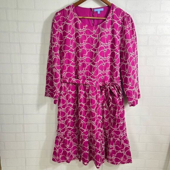 Draper James Womens Embroidered Dress size XL Hot Pink Floral Cotton NWT - Picture 1 of 12